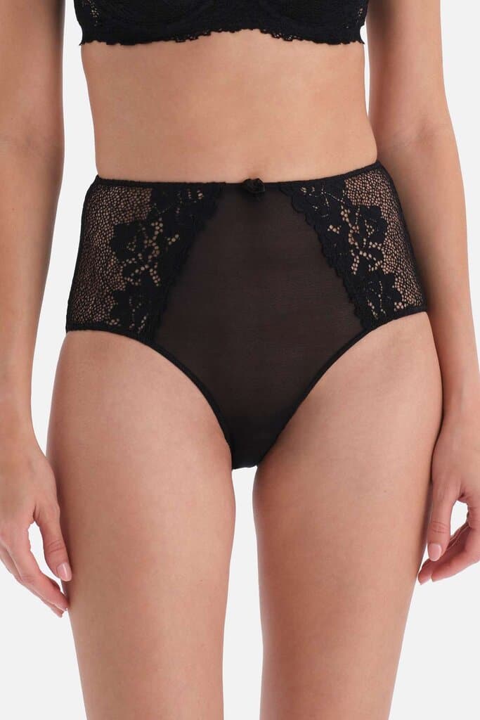 Dagi Black Lace Detail High-Waisted Micro Thong