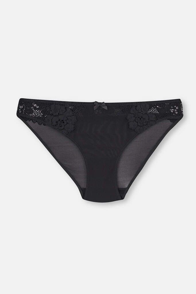 Dagi Black Lace Detail Micro Thong
