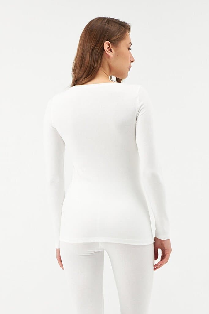 Dagi Women's Ecru Round Neck Long Sleeve Thermal Top 2