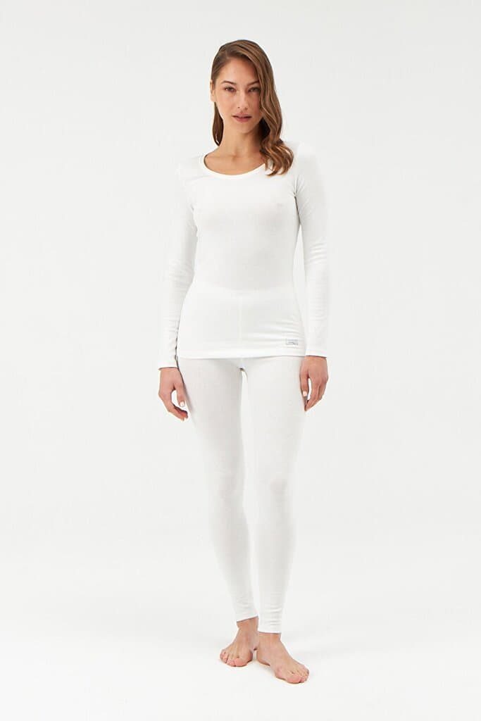 Dagi Women's Ecru Round Neck Long Sleeve Thermal Top 3