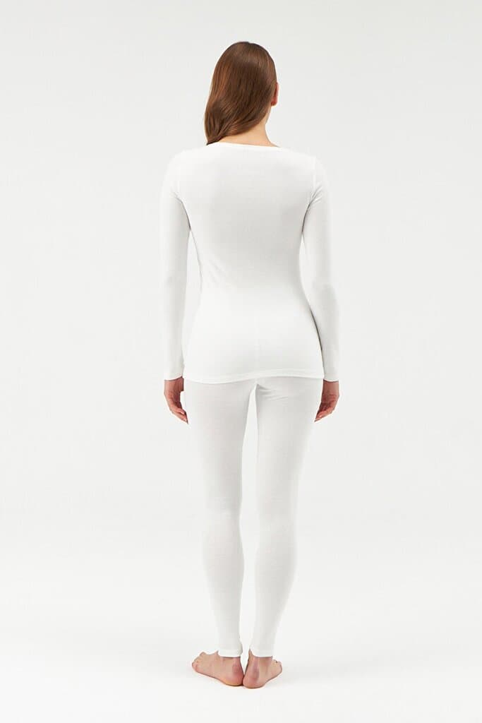 Dagi Women's Ecru Round Neck Long Sleeve Thermal Top 6