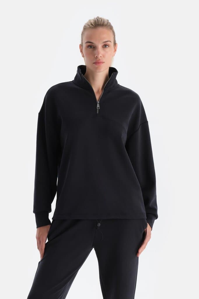 Dagi Black Women's Half-Zip Modal Sweatshirt