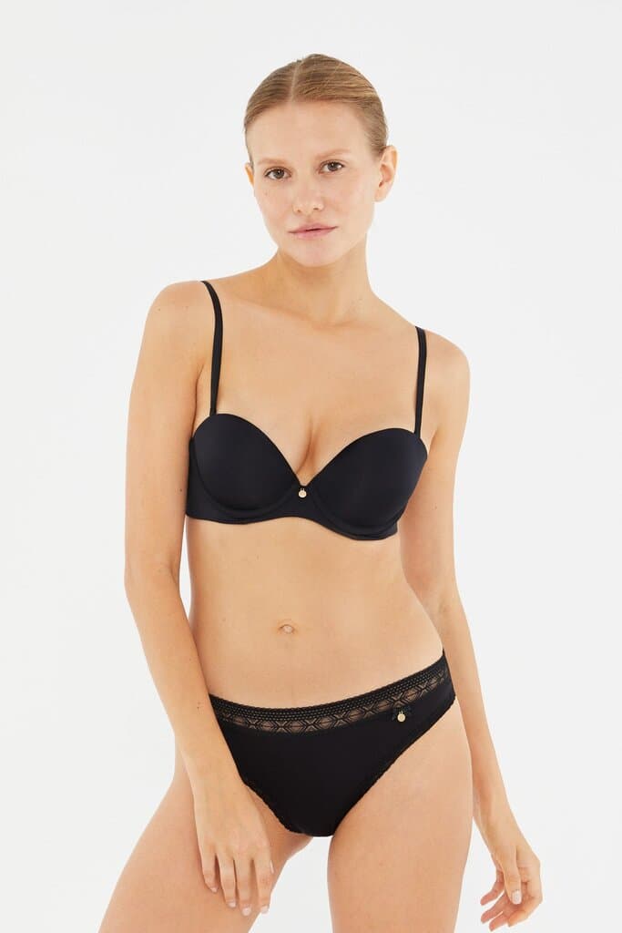 Dagi Black Strapless Plumeria Half-Padded Bra 2