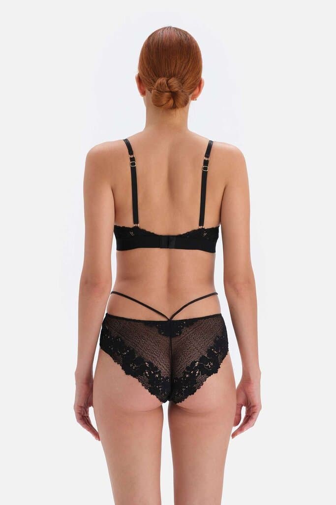 Dagi Black Lace Brazilian with Plunging Neckline and Elastic Detail 2