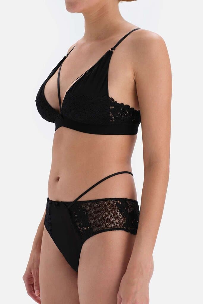 Dagi Black Lace Brazilian with Plunging Neckline and Elastic Detail 3