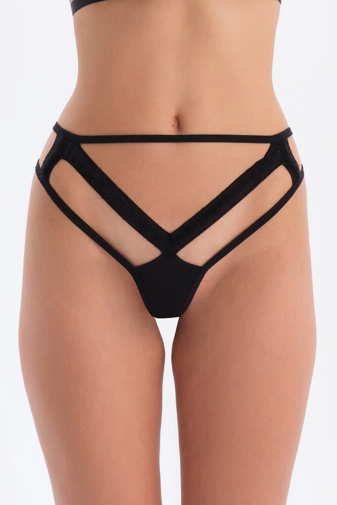Dagi Black Tulle Detail Thong 5