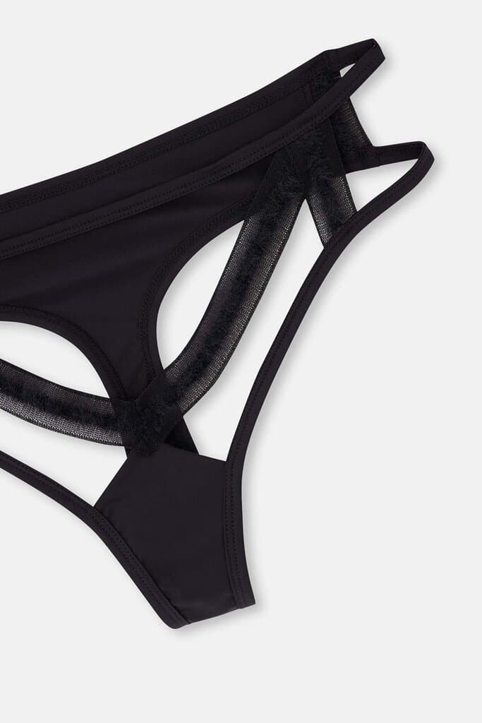 Dagi Black Tulle Detail Thong