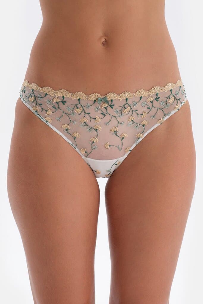 Dagi Ecru Floral Embroidered Brazilian Knickers