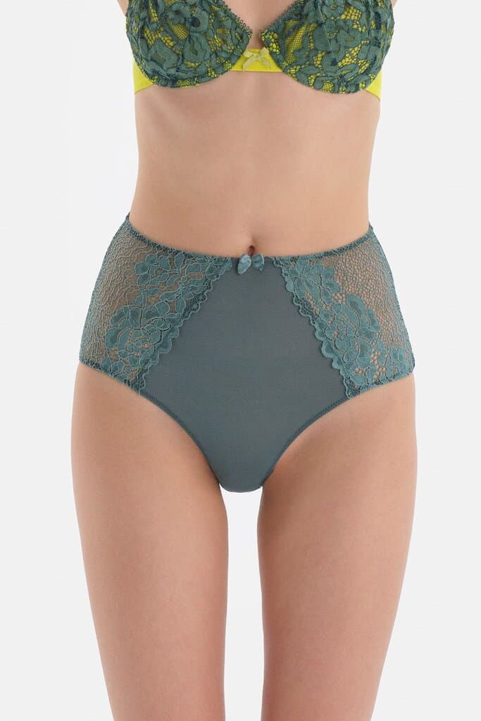 Dagi High-Waisted Micro Slip with Green Lace Detail
