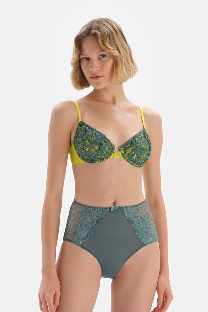 Dagi High-Waisted Micro Slip with Green Lace Detail 2
