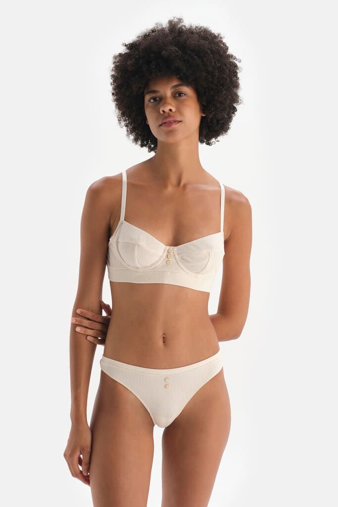 Dagi Ecru Button Detail Thong