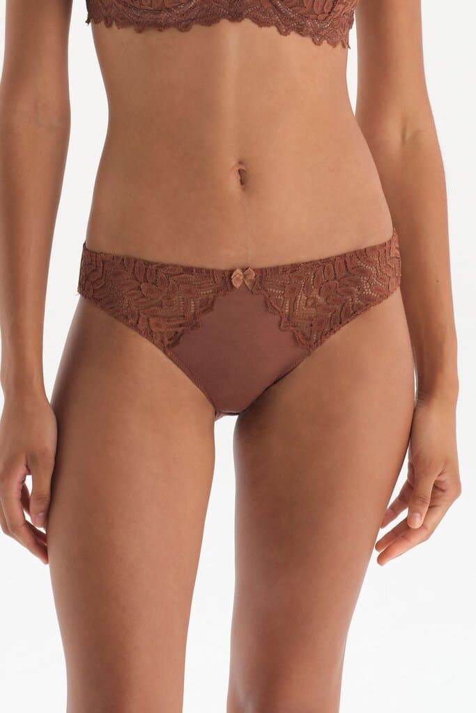 Dagi Brown Lace Detail Micro Thong