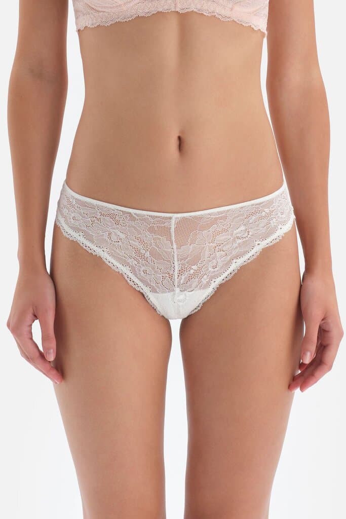 Dagi Off-White Lace Detail Thong