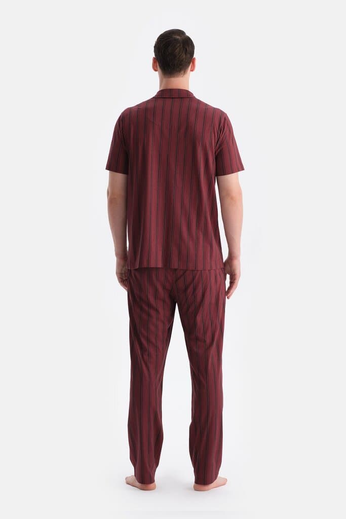 Dagi Burgundy Striped Shirt and Pants Set 2