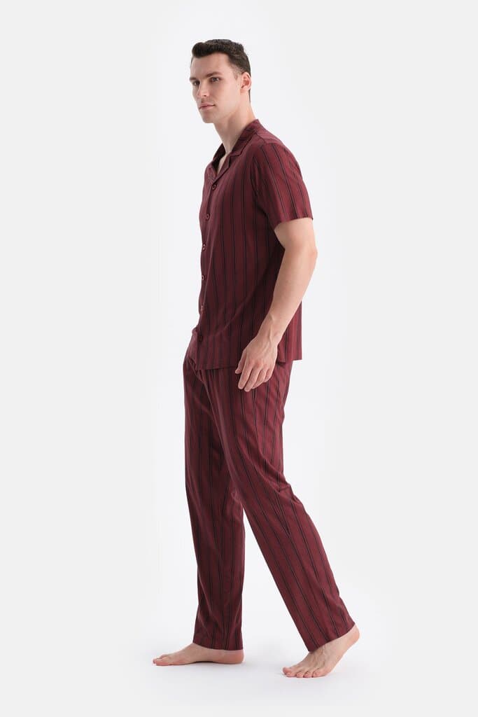 Dagi Burgundy Striped Shirt and Pants Set 3
