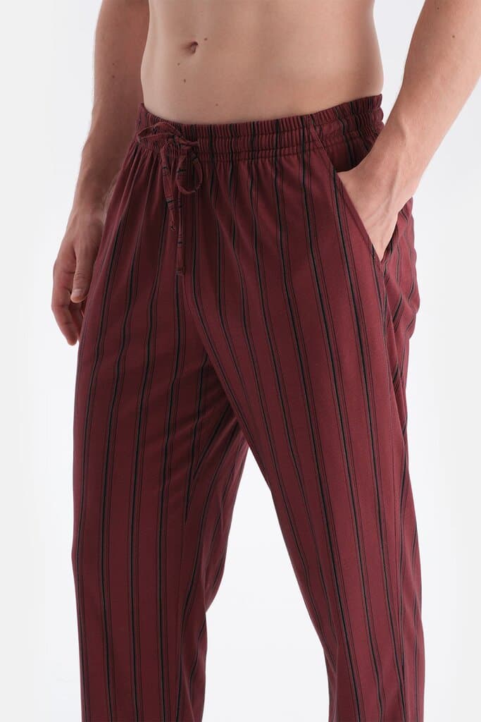 Dagi Burgundy Striped Shirt and Pants Set 5