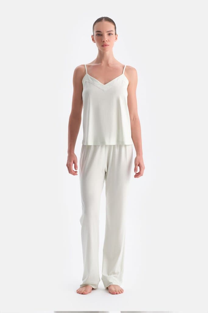 Dagi Aqua Green Lace Detail Tank Top and Pants Set