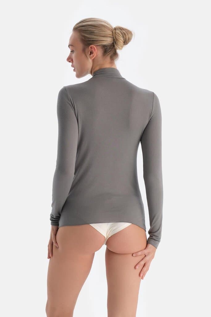 Dagi Dark Gray 5118Kc Modal Cashmere Fisherman's Knit Long-Sleeve Top 2