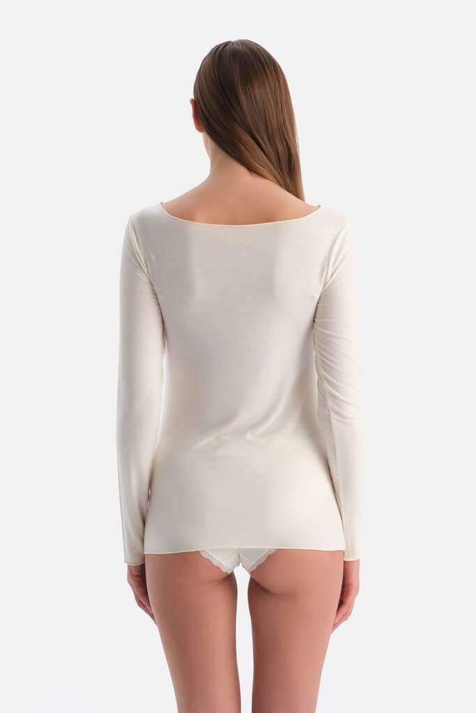 Dagi Ecru Modal Cashmere Bateau Neck Long Sleeve Top 2
