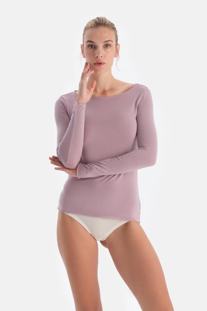 Dagi Rose Modal Cashmere Boat Neck Long Sleeve Top 4