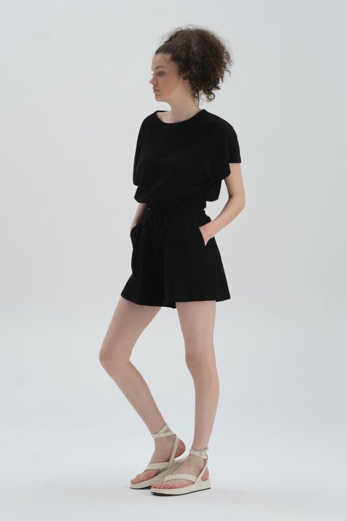Dagi Black Cotton Wide Leg Shorts 3