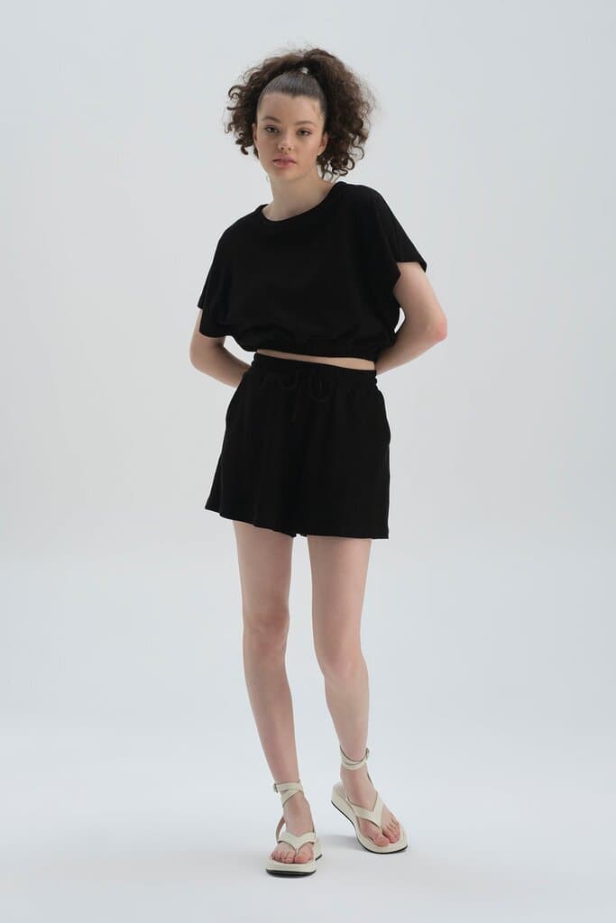 Dagi Black Cotton Wide Leg Shorts 4