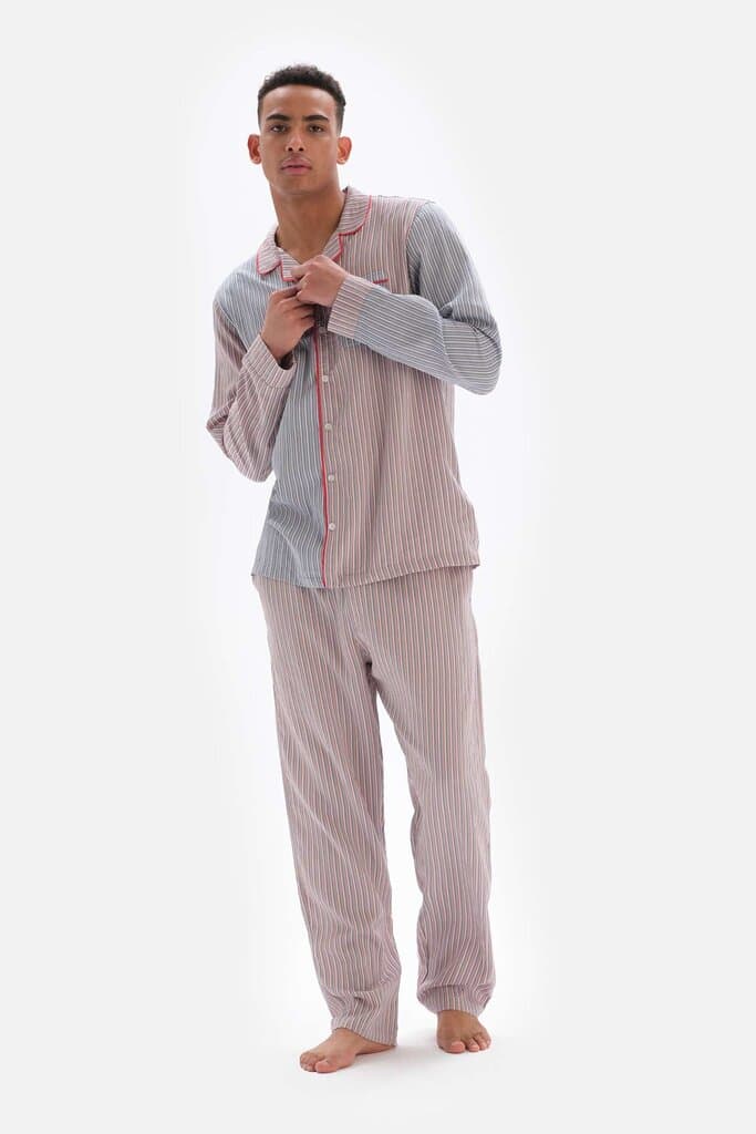 Dagi Red Patchwork Striped Viscose Pajama Bottoms 6