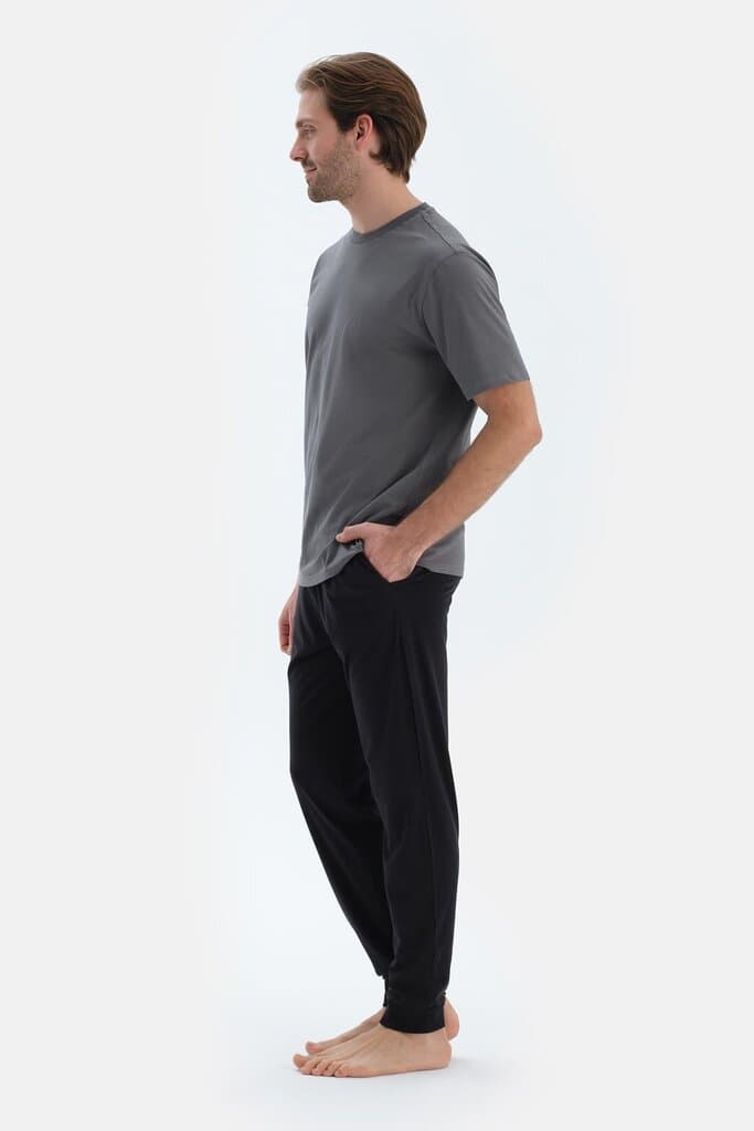 Dagi Navy Blue and Black Cotton Modal Knit Pajama Bottoms Set 4