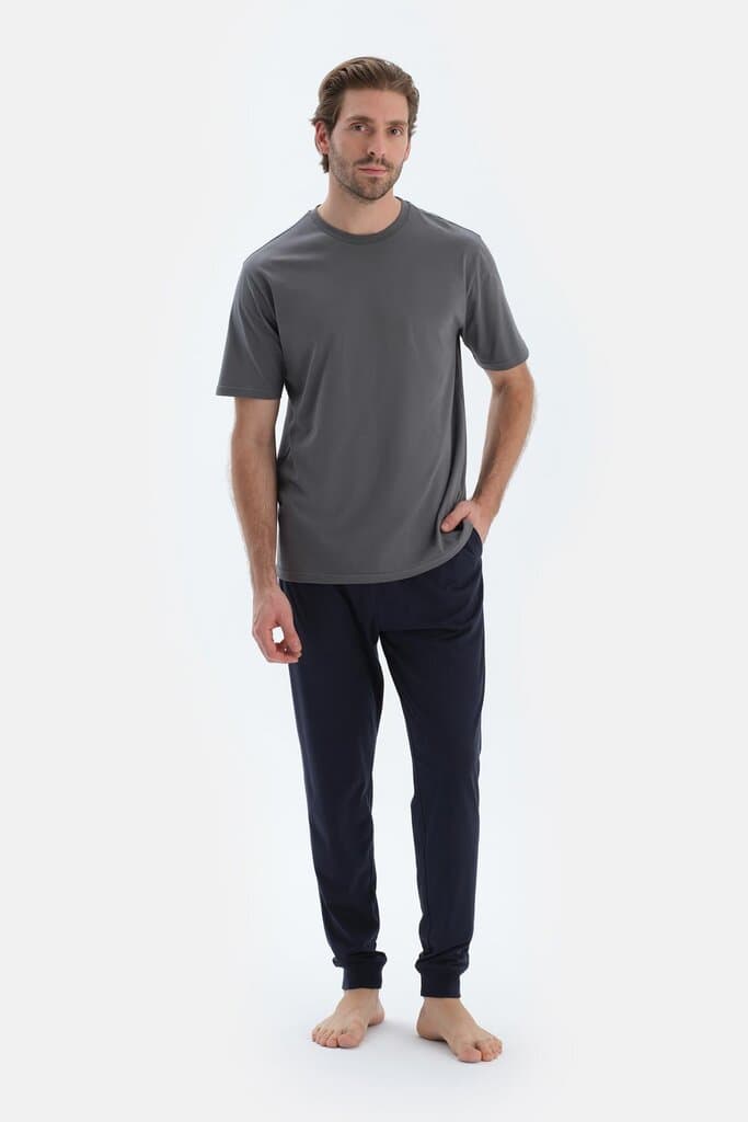 Dagi Navy Blue and Black Cotton Modal Knit Pajama Bottoms Set