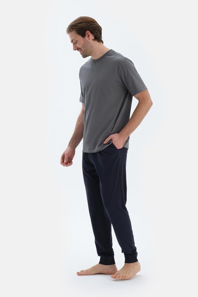 Dagi Navy Blue and Black Cotton Modal Knit Pajama Bottoms Set 3