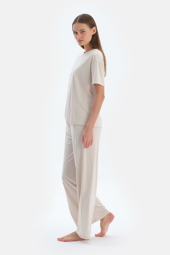 Dagi Basic Modal Trousers with Cream Pockets 3