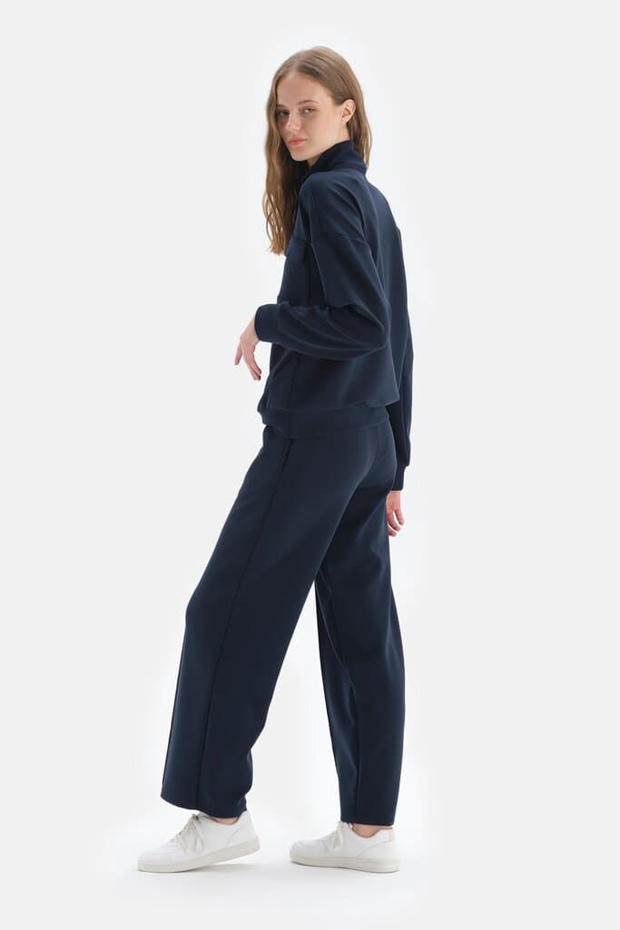 Dagi Navy Blue Ribbed Pants with Elastic Waistband 4