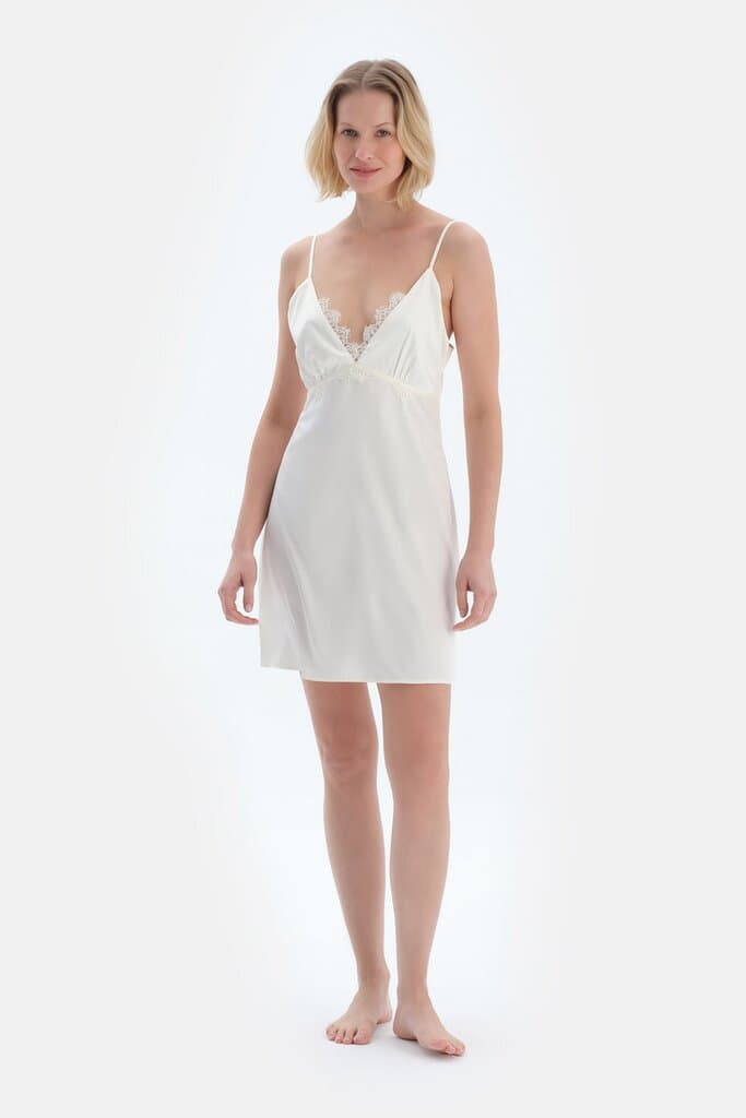 Dagi White Lace Detail Satin Bridal Nightgown