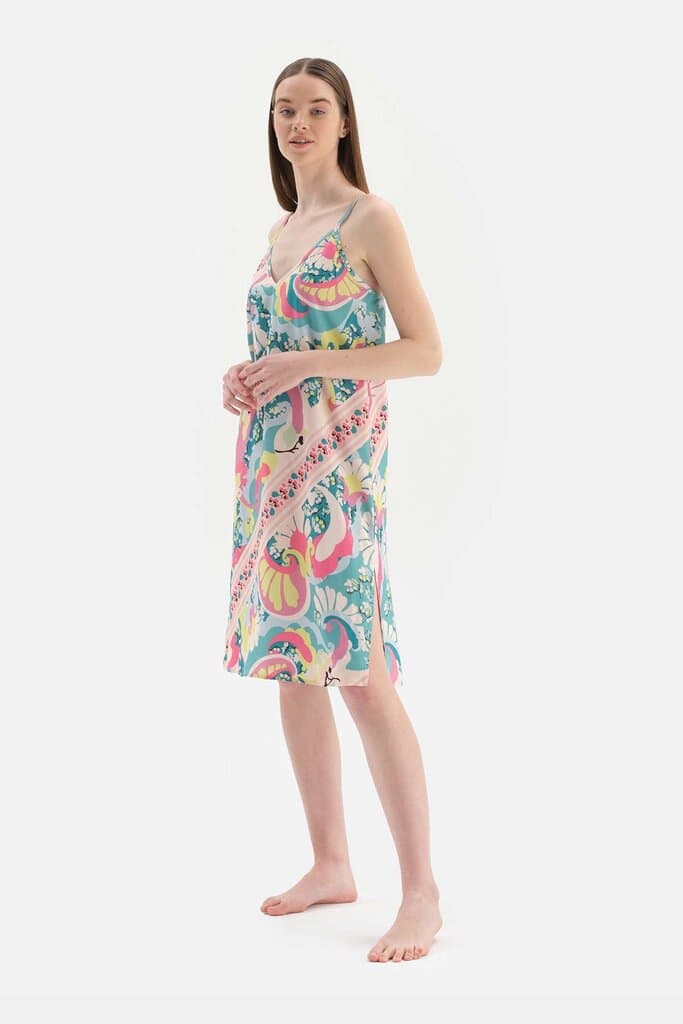 Dagi Multicolor Woven Nightshirt with Embroidered Trim 5