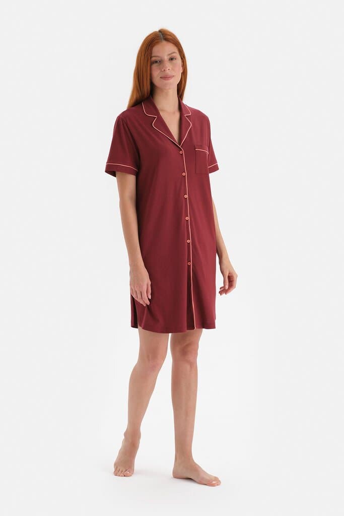 Dagi Brown Knit Modal Nightdress with Bias Detail
