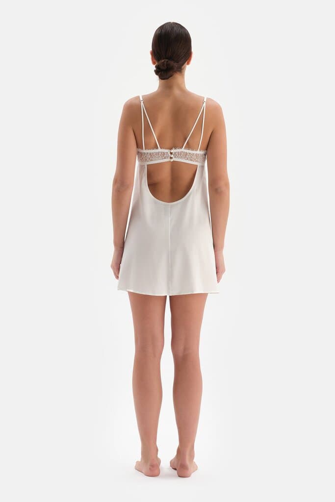 Dagi White Lace Babydoll Nightgown with Thin Straps and Back Detail 2