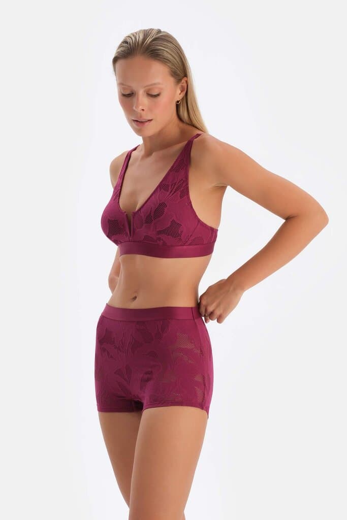 Dagi Burgundy V-Neck Lace Bralette 3