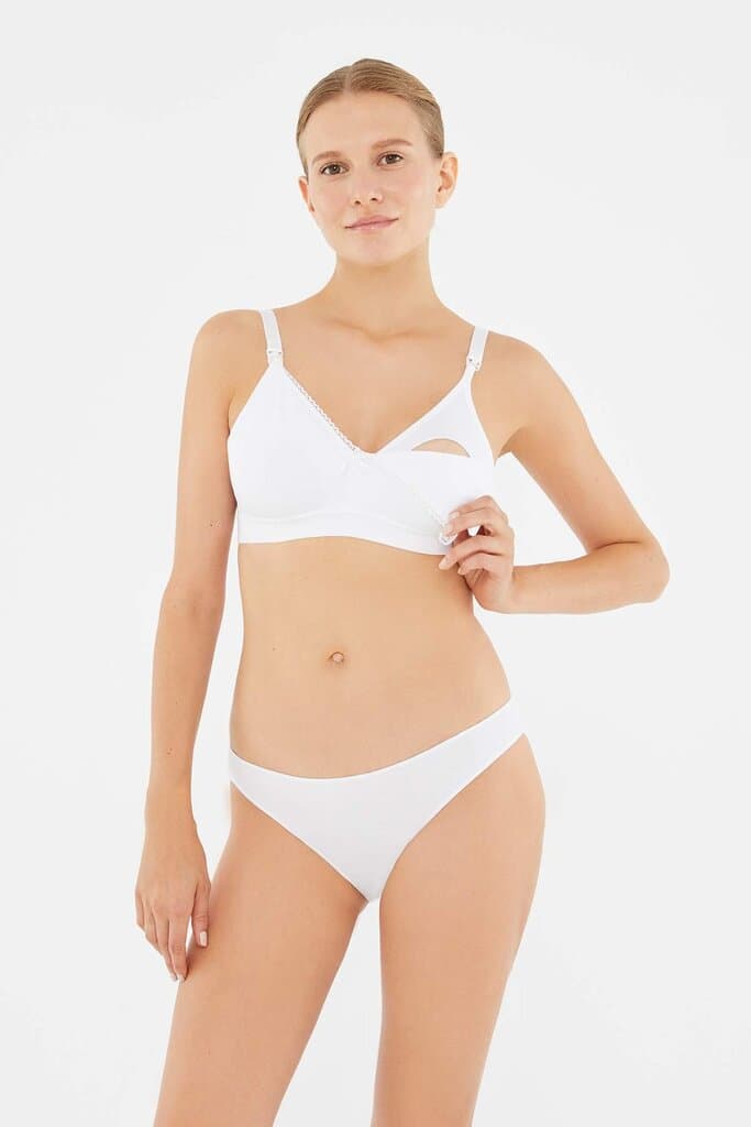 Dagi White Cotton Wireless Nursing Bra