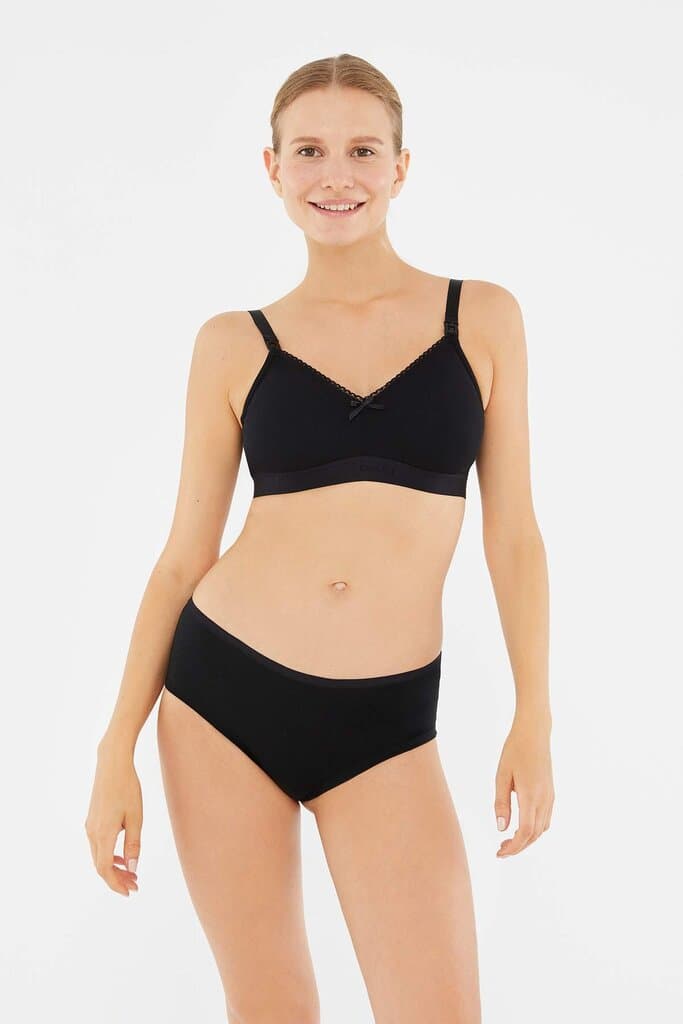 Dagi Black Cotton Wireless Nursing Bra 2