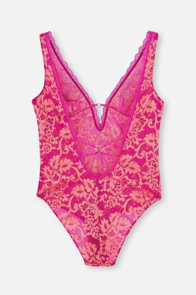 Dagi Lace Bodysuit with Pink Ribbon Detail