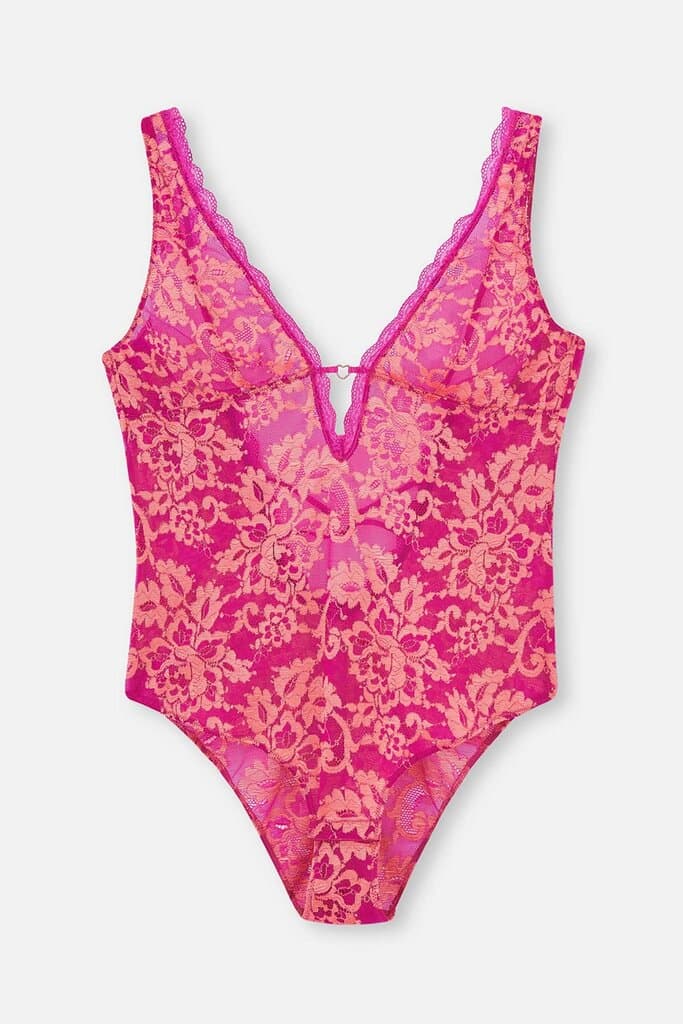 Dagi Lace Bodysuit with Pink Ribbon Detail 2