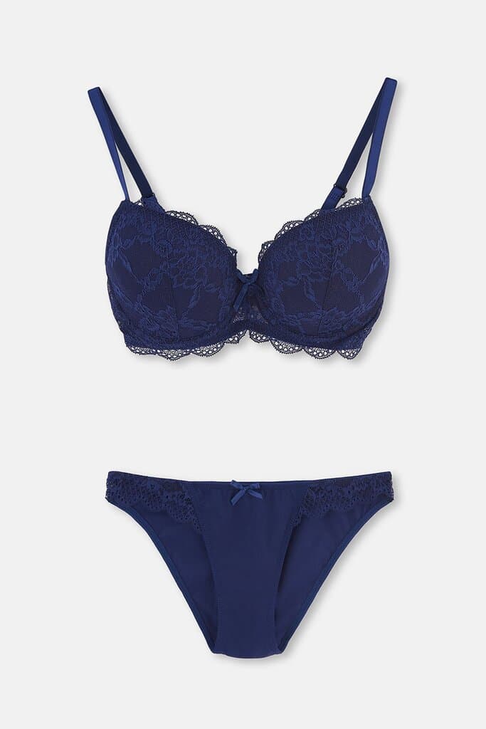 Dagi Navy Blue Magic Almond Empty Cup Bra Set