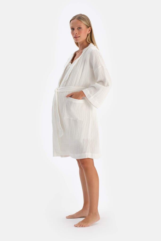 Dagi White Frilled Muslin Maternity Gown 3