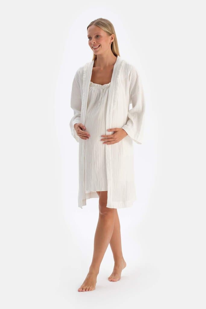 Dagi White Frilled Muslin Maternity Gown 4