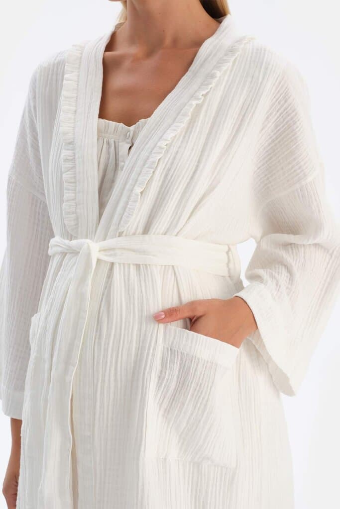 Dagi White Frilled Muslin Maternity Gown 5