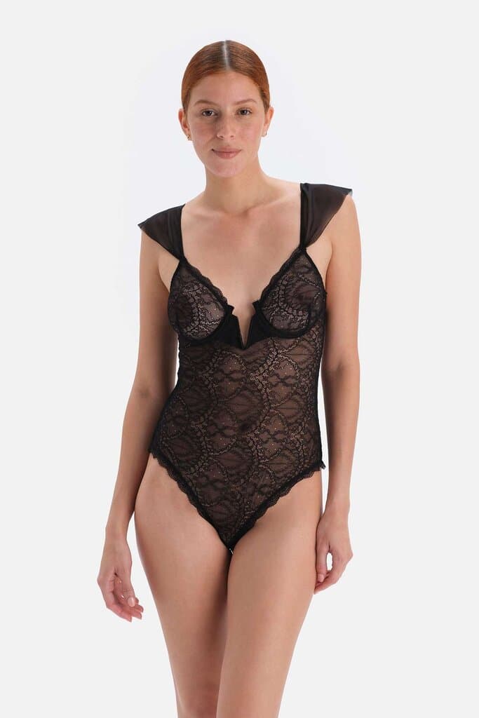 Dagi Black Lace Bodysuit with Ribbon Detail 6