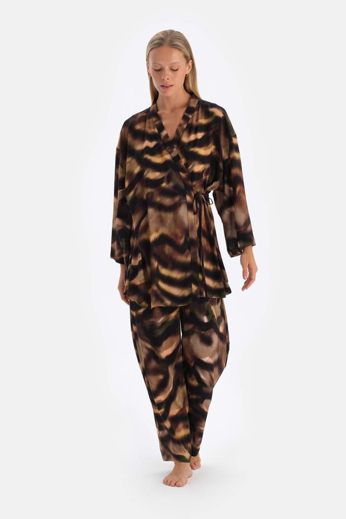 Dagi Brown patterned woven viscose robe 5