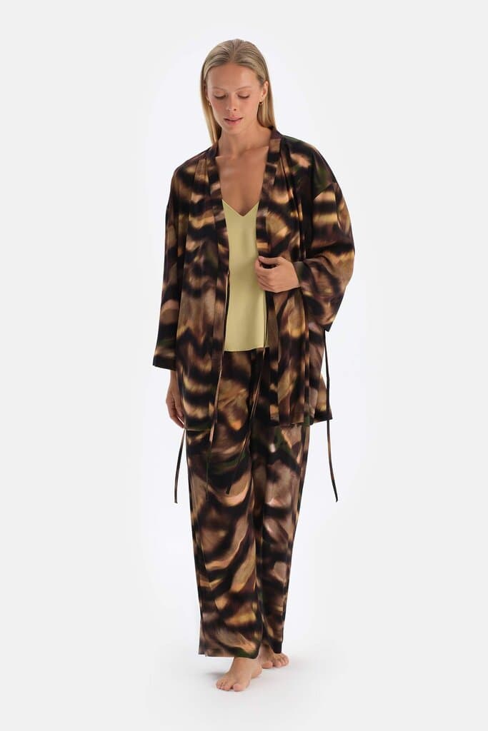 Dagi Brown patterned woven viscose robe 6
