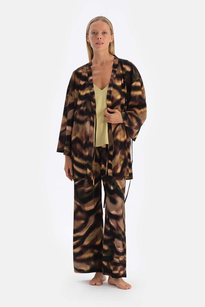 Dagi Brown patterned woven viscose robe 7