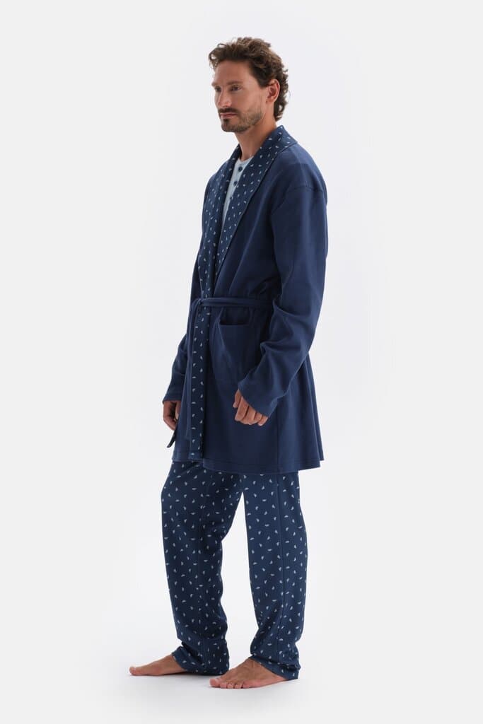Dagi Indigo Shawl Collar Interlock Cotton Robe 3